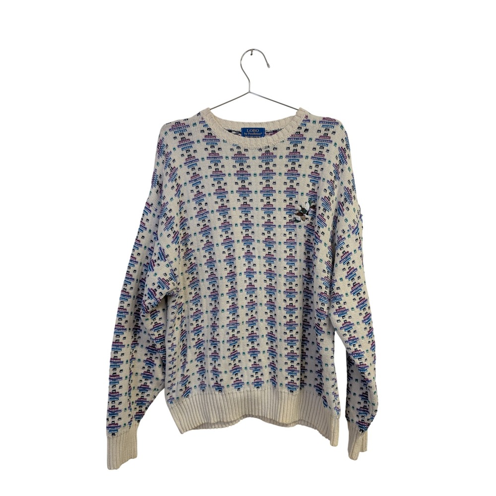 VTG Vintage LOBO by Pendleton Sweater Duck Embroidery 80's Preppy Geometric XL